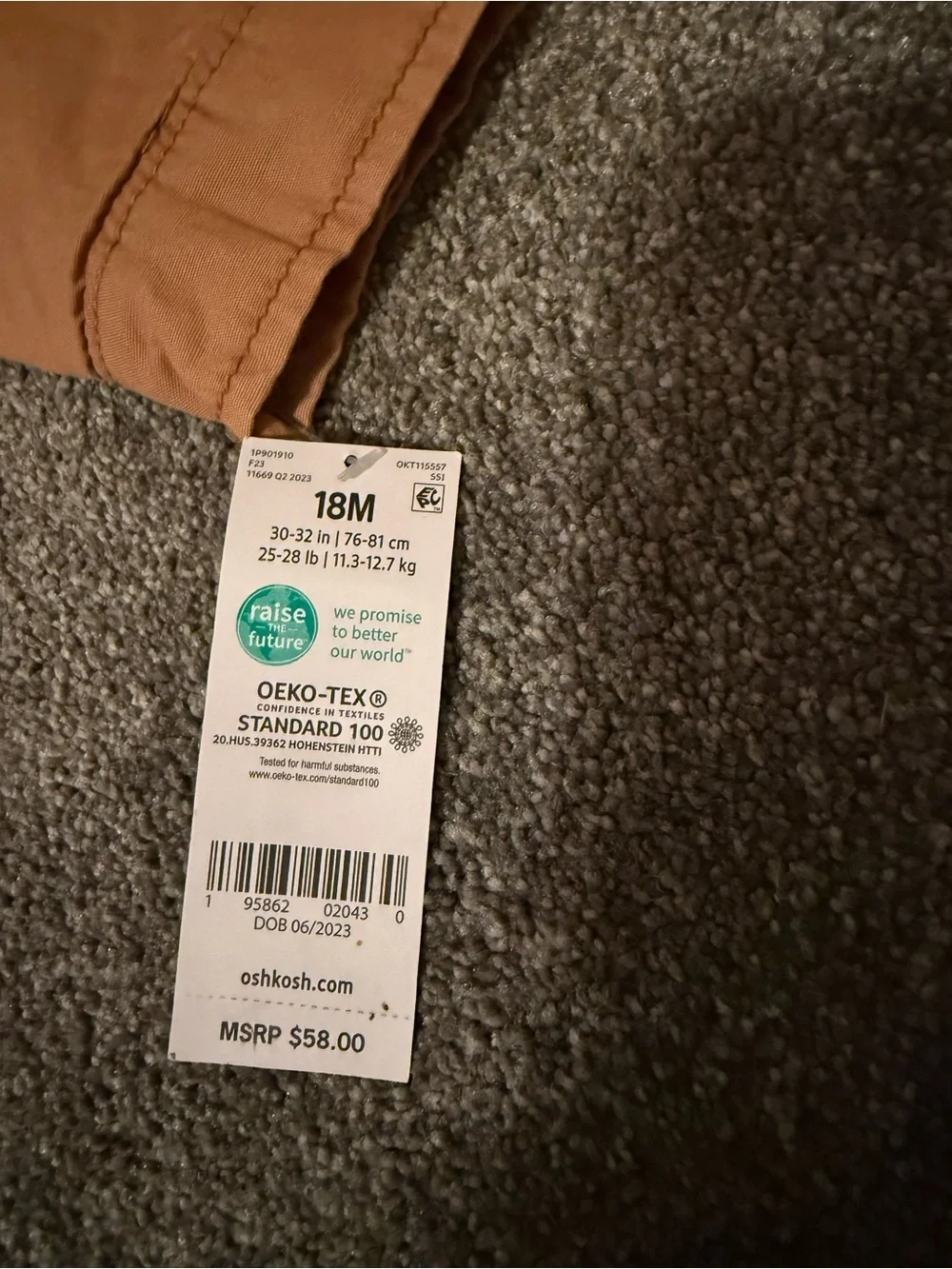 OshKosh B'gosh Tan Kids Jacket with Corduroy Collar